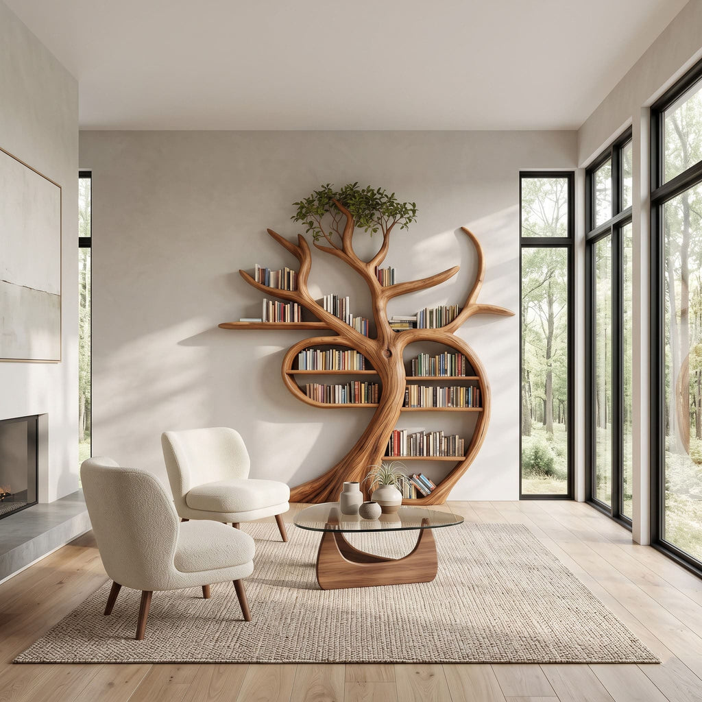 Hand-Carved Solid Wood Tree Bookshelf