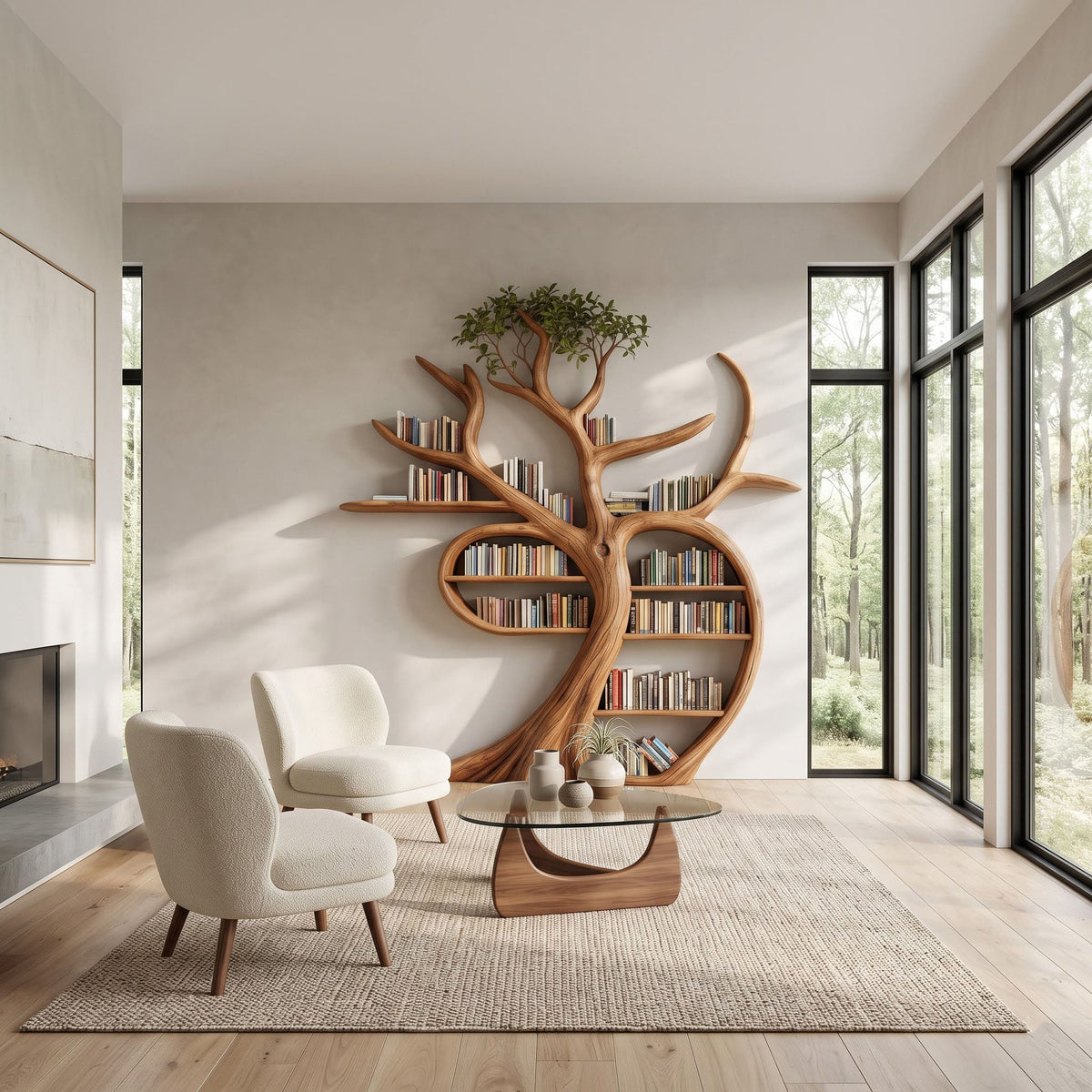 Hand-Carved Solid Wood Tree Bookshelf