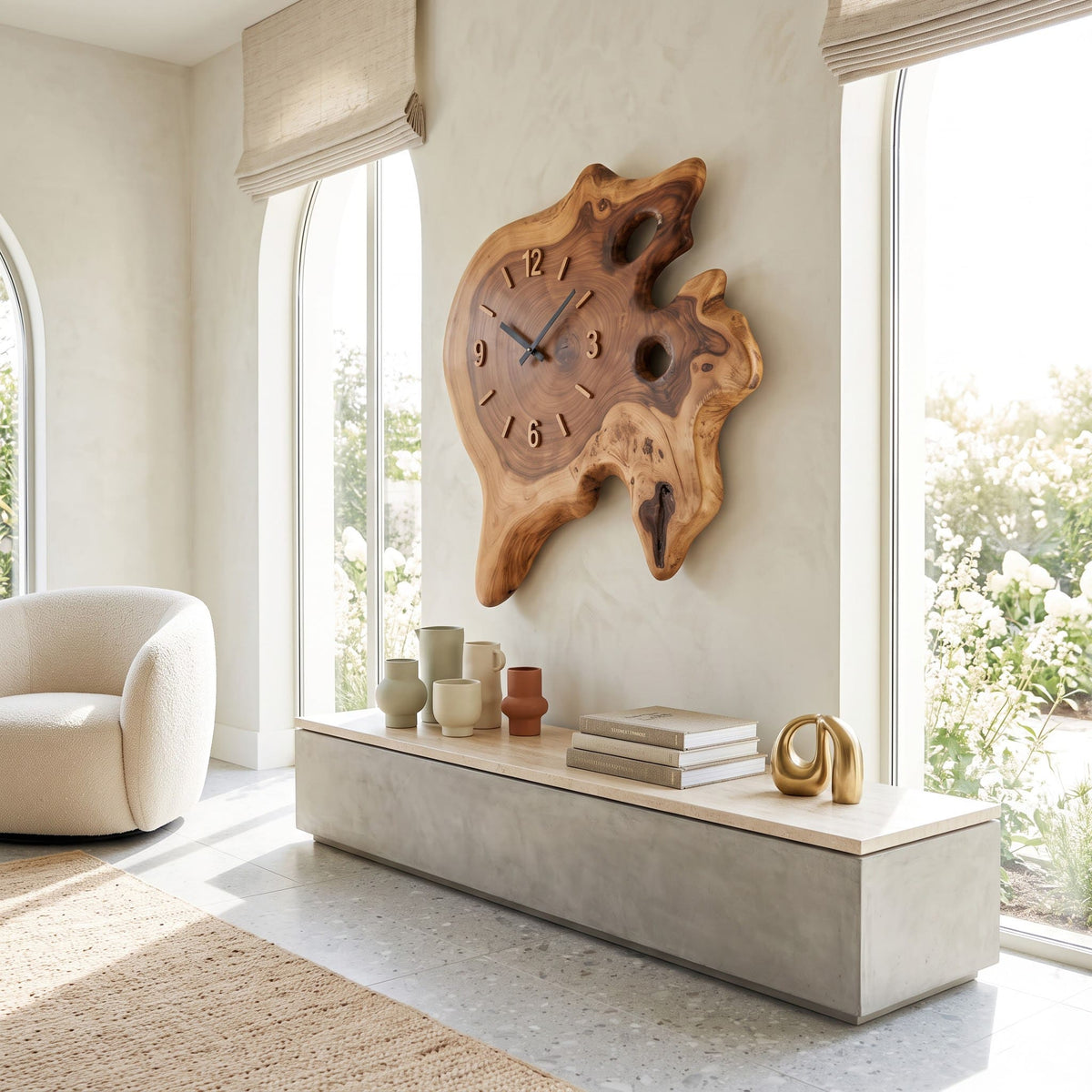 Handcrafted Live-Edge Solid Wood Burl Cross-Section Wall Clock With Natural Voids & Silent Quartz Movement