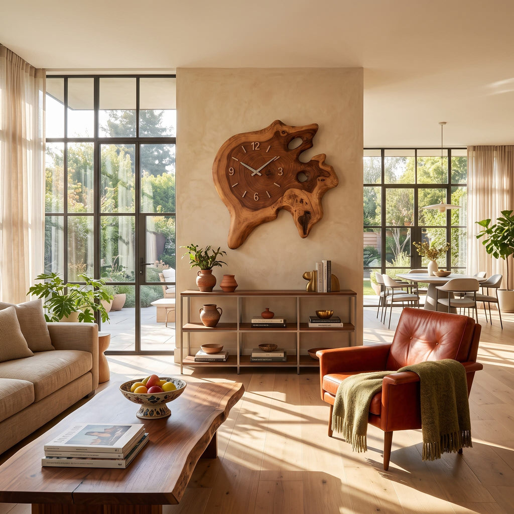 Handcrafted Live-Edge Solid Wood Burl Cross-Section Wall Clock With Natural Voids & Silent Quartz Movement