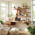 Floating Live Edge Desk With Tree Branch Wall Shelf & Dual Drawers