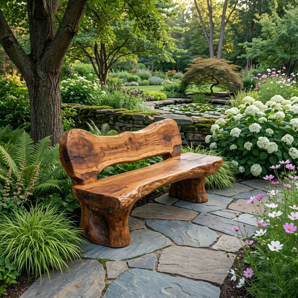 Handcrafted Live Edge Solid Wood Garden Bench