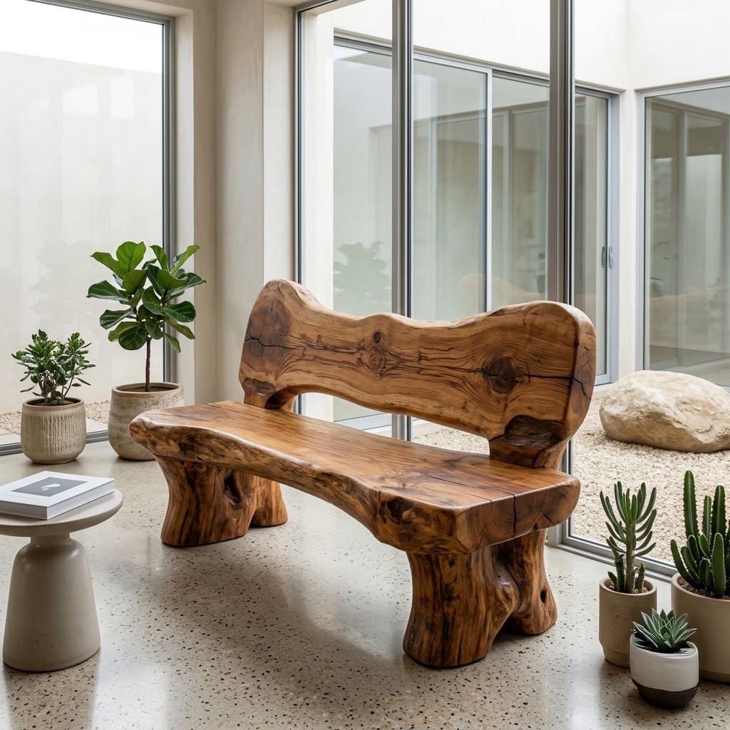 Handcrafted Live Edge Solid Wood Garden Bench