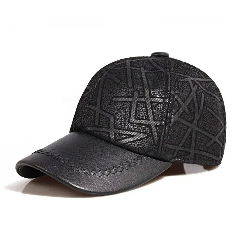 Irregular Stripes Genuine Leather Baseball Cap