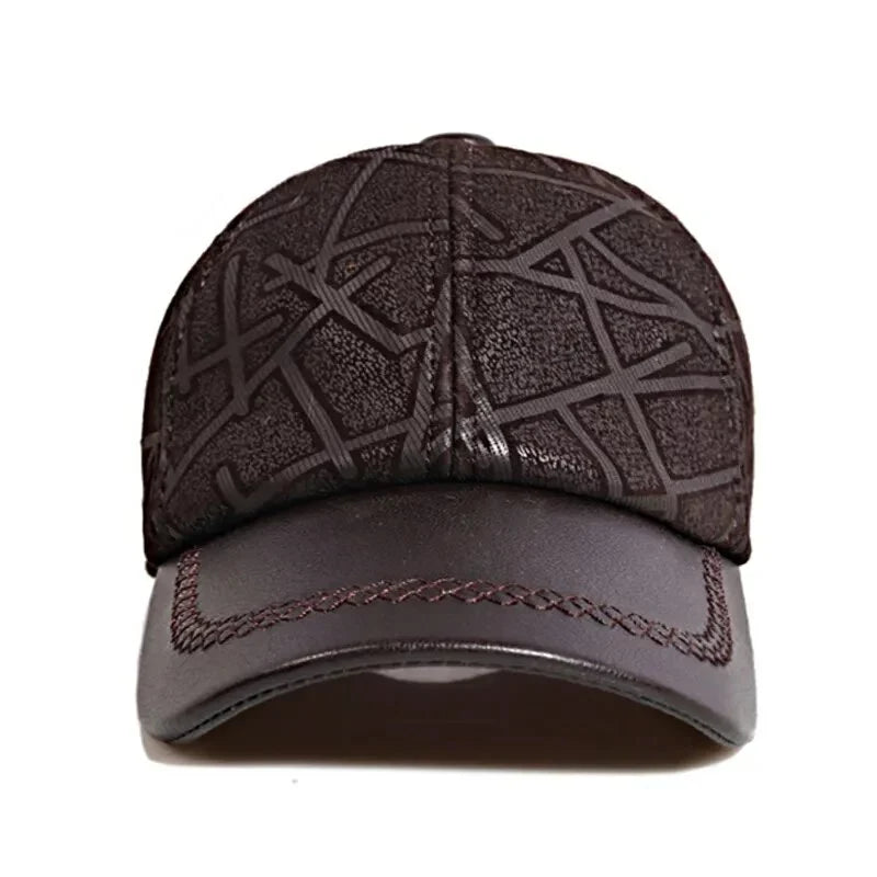 Irregular Stripes Genuine Leather Baseball Cap