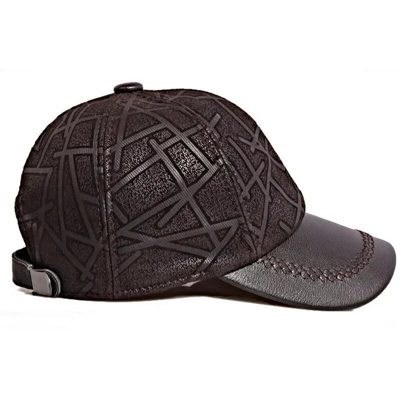 Irregular Stripes Genuine Leather Baseball Cap