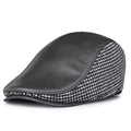 JM Houndstooth Genuine Leather Duckbill Flat Cap