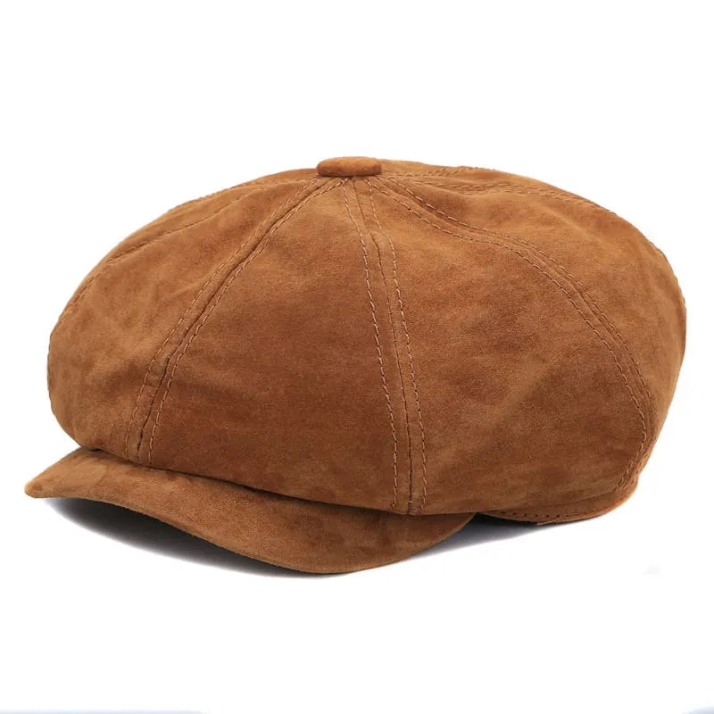 J&J Genuine Suede Leather Newsboy Cap