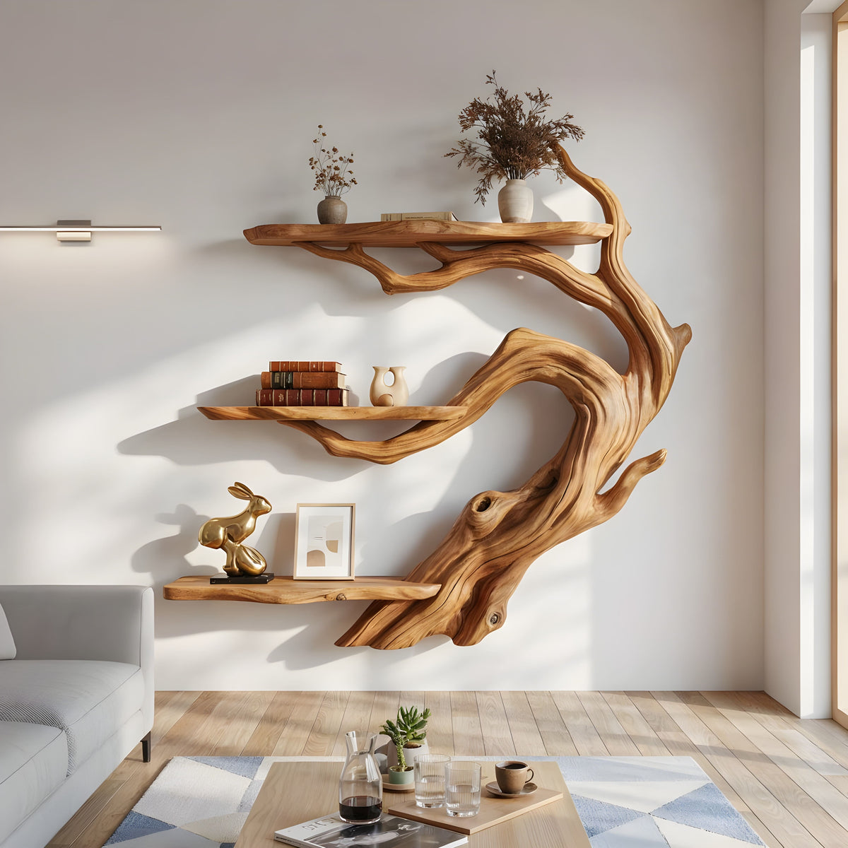 Japandi Live-Edge Bonsai Branch Wall Shelf
