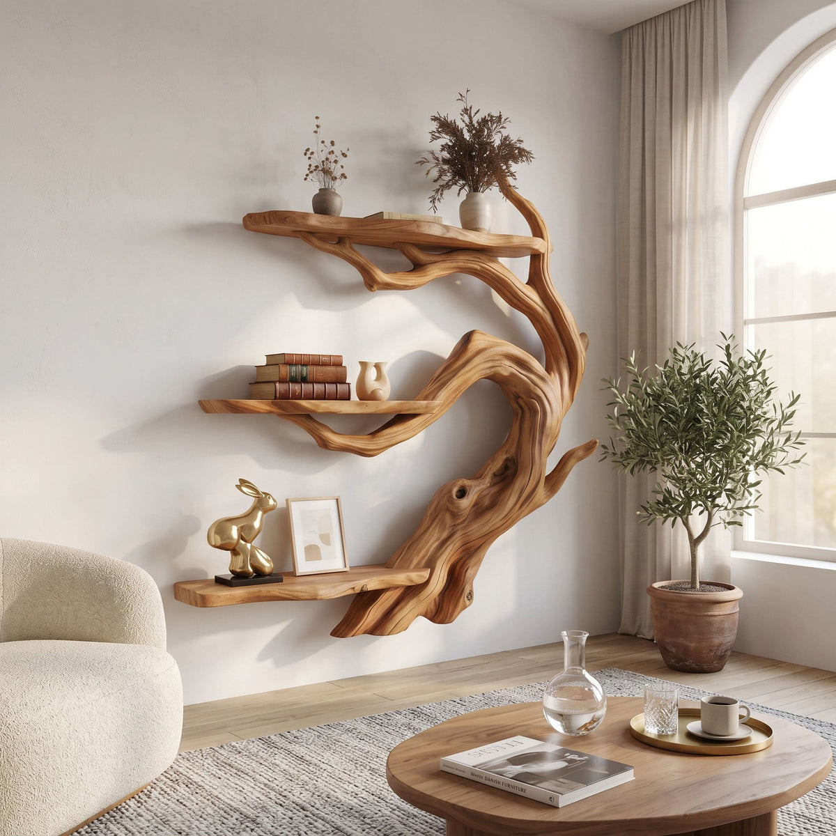 Japandi Live-Edge Bonsai Branch Wall Shelf