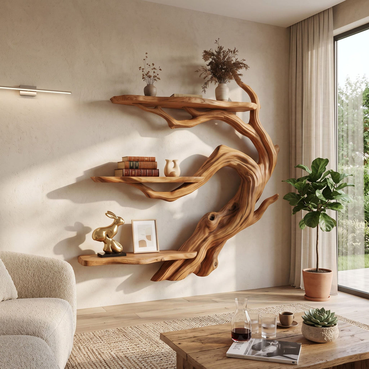 Japandi Live-Edge Bonsai Branch Wall Shelf