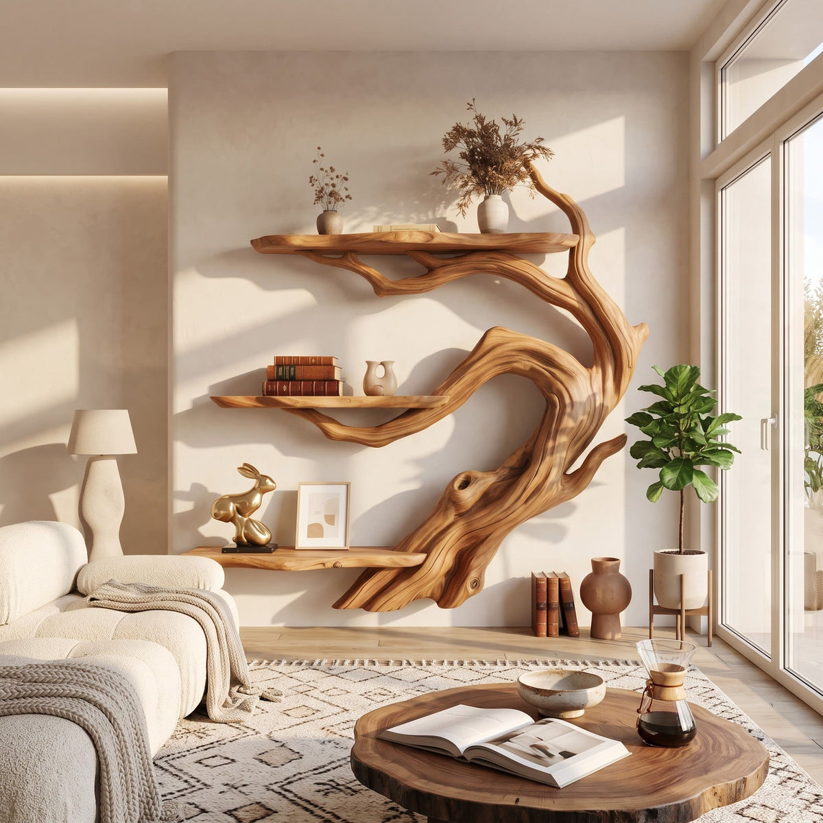 Japandi Live-Edge Bonsai Branch Wall Shelf