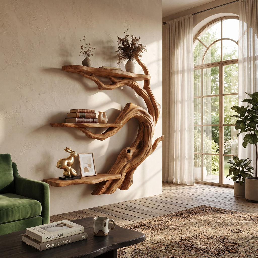 Japandi Live-Edge Bonsai Branch Wall Shelf