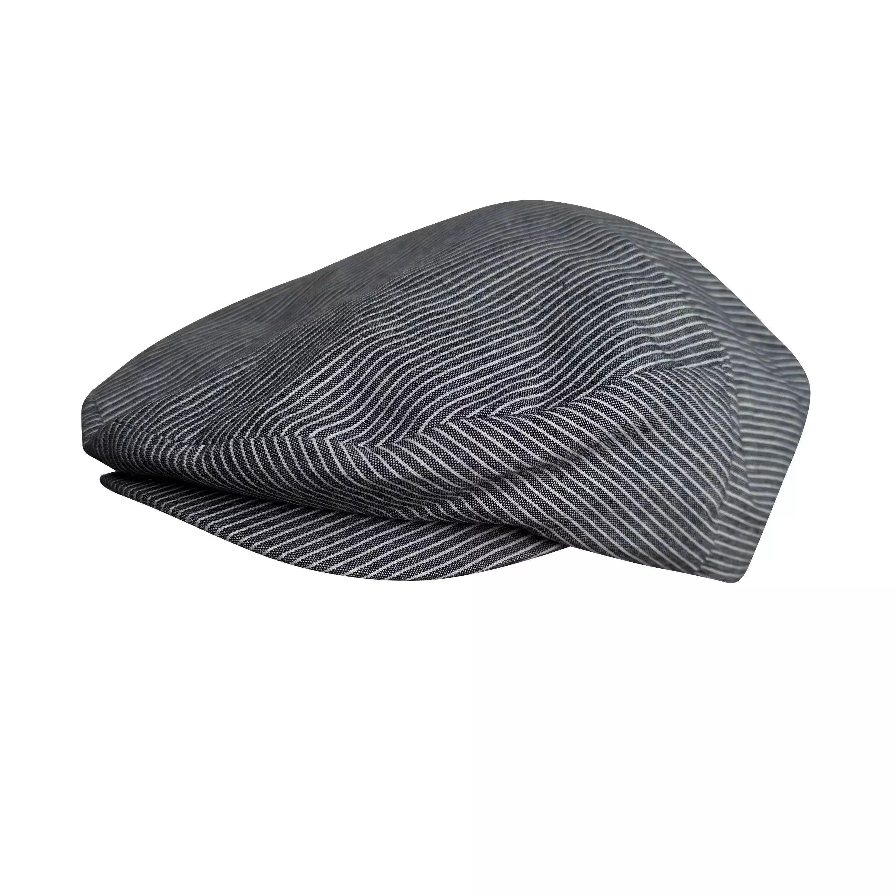 Jersey Gray Striped Linen Flat Cap