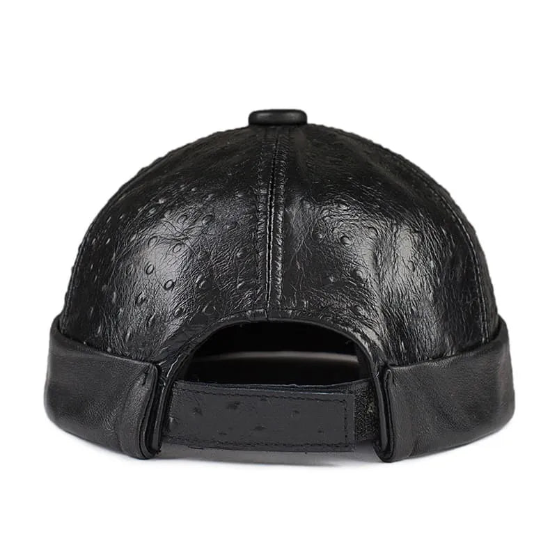 Knurled Black Genuine Leather Docker Cap
