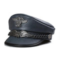 LWY Blue Genuine Leather Military Sailor Cap
