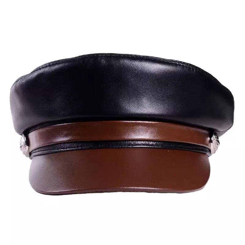 La Roque Black Genuine Leather Sailor Cap