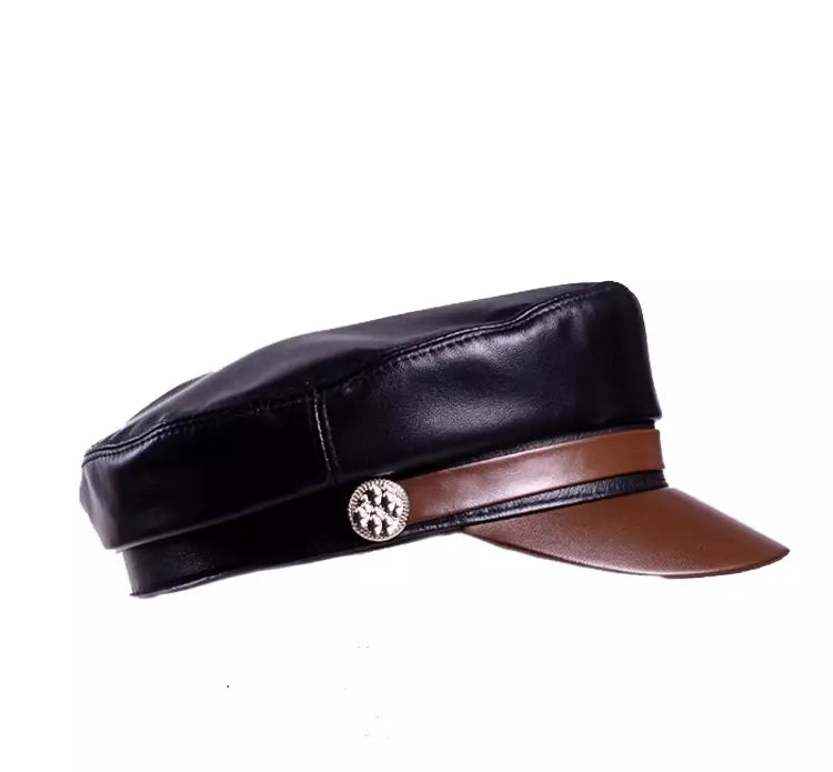 La Roque Black Genuine Leather Sailor Cap