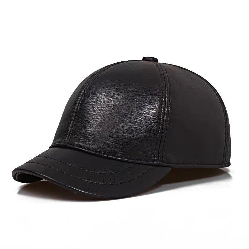 Larkin Short Brim Genuine Leather Baseball Cap