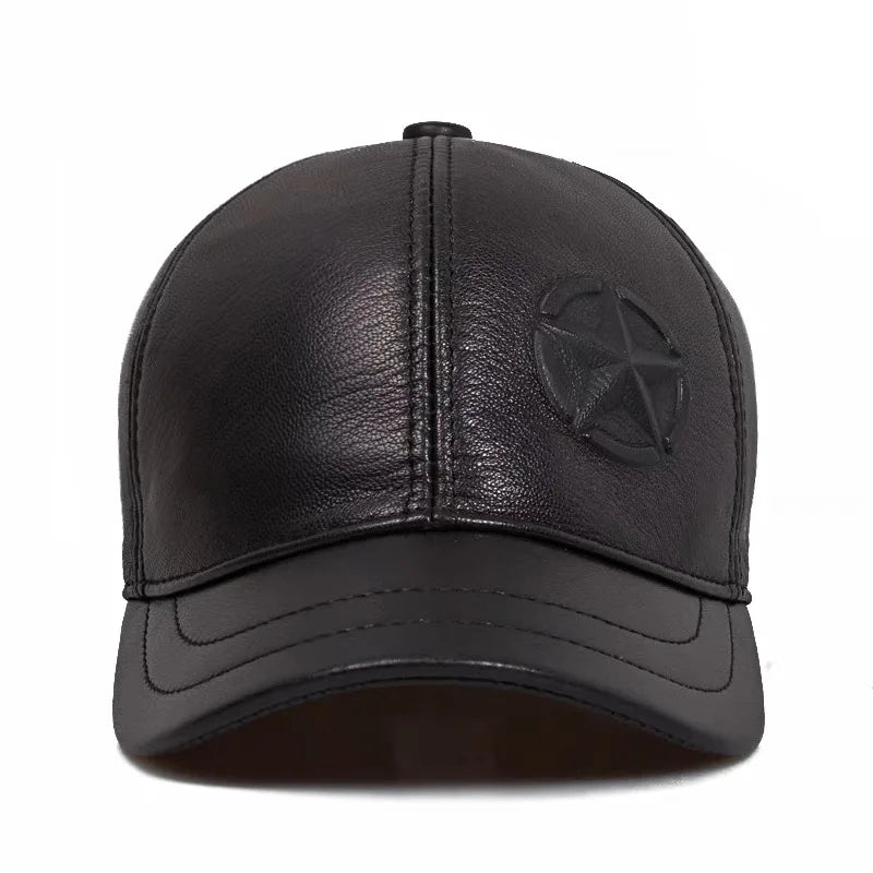 Larkin Short Brim Genuine Leather Baseball Cap