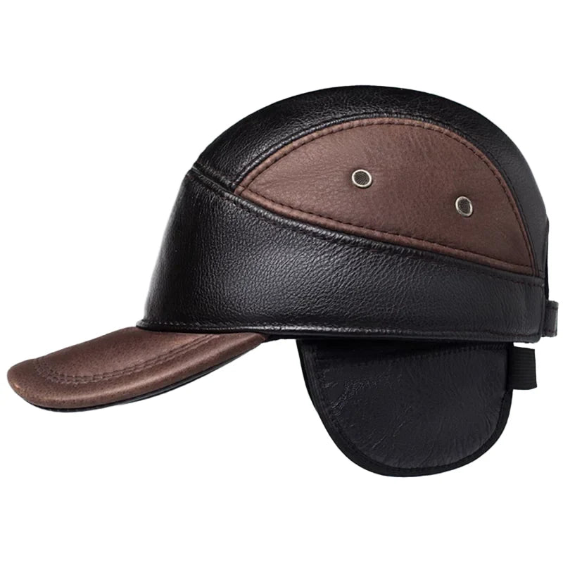 LeBlanc Earflaps Genuine Leather Baseball Cap