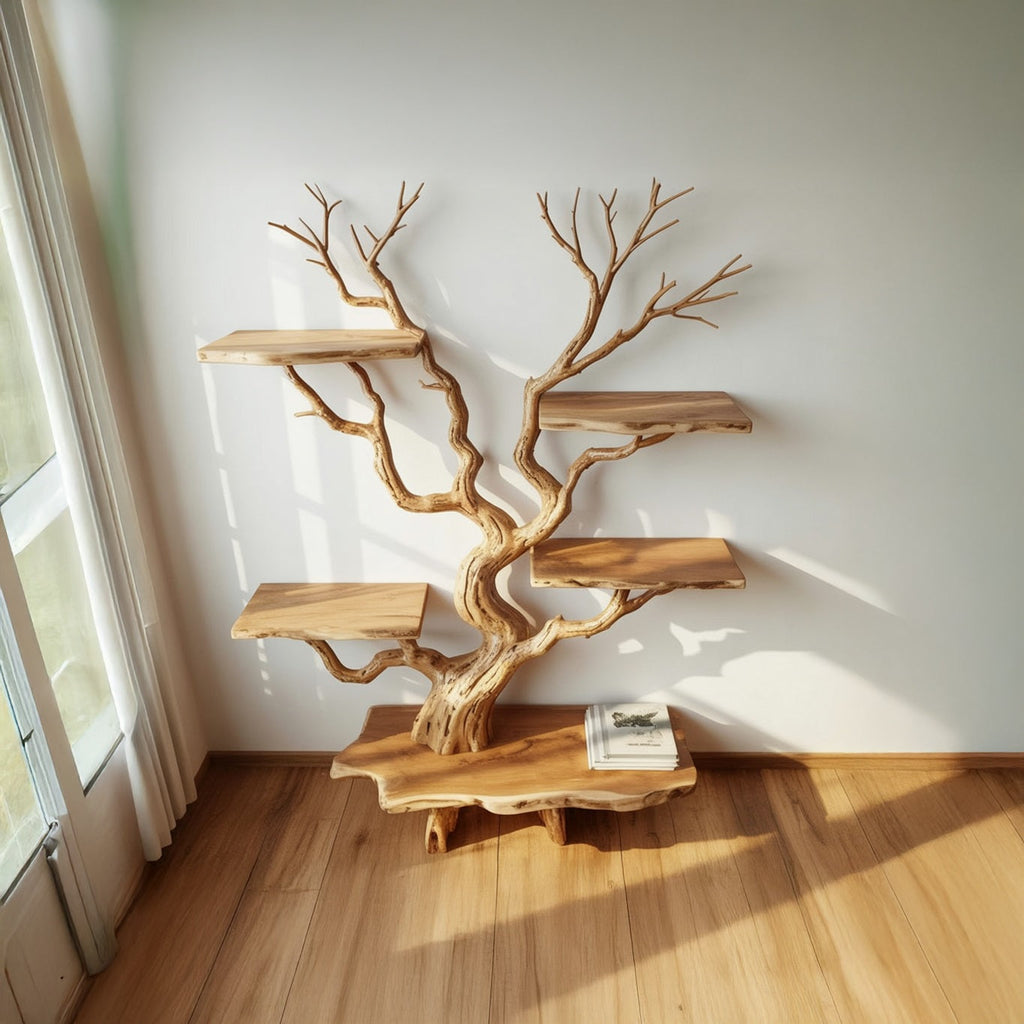 Live Edge Solid Wood Tree Branch Biophilic Design Bookshelf