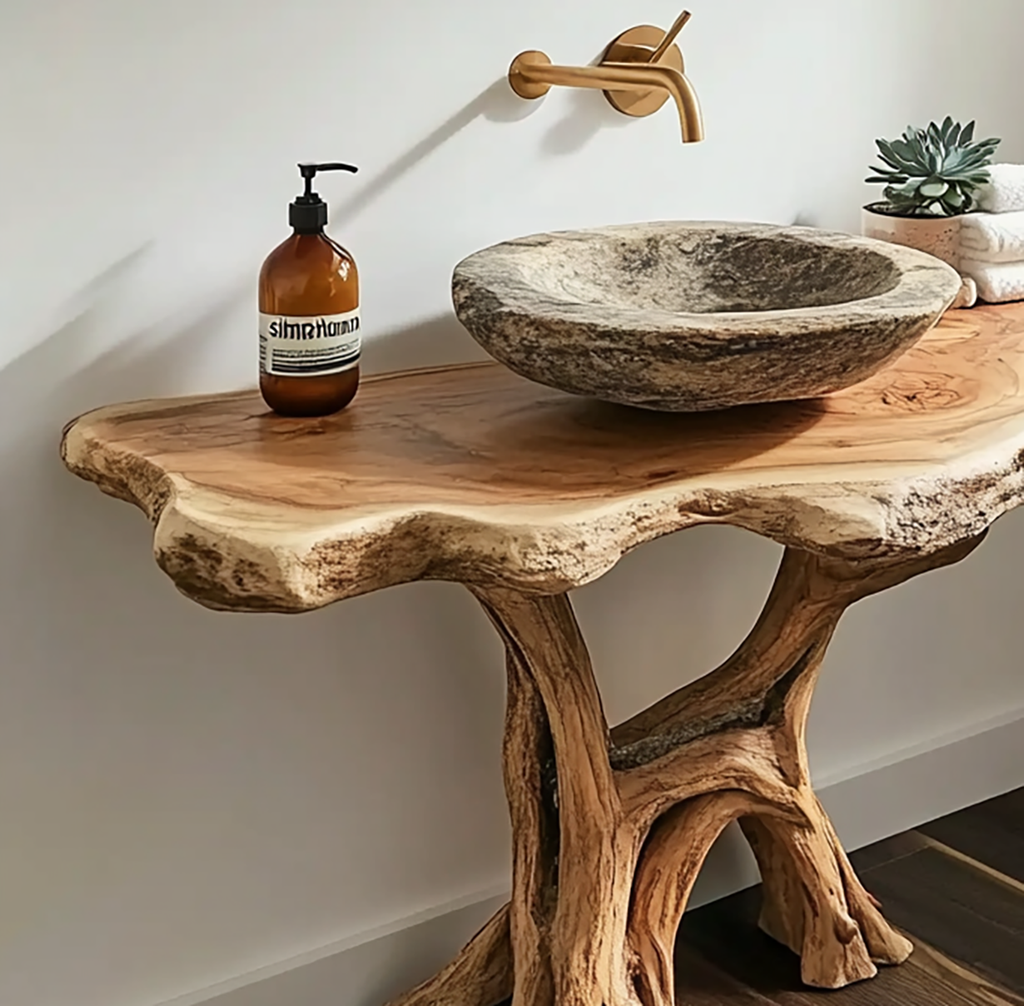 Live Edge Solid Wood Tree Trunk Vanity