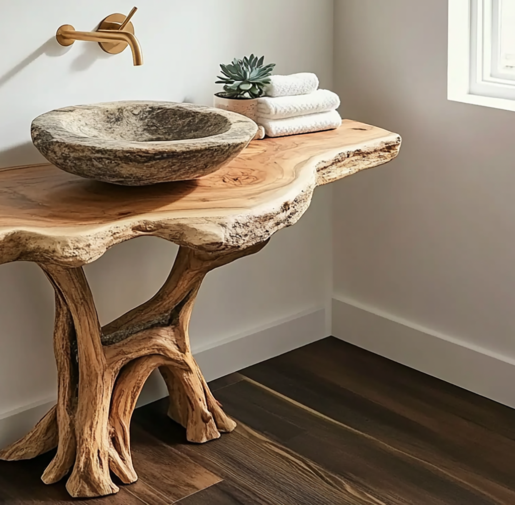 Live Edge Solid Wood Tree Trunk Vanity