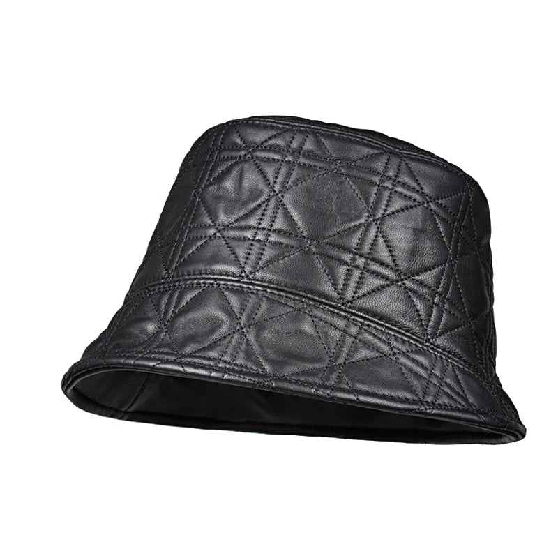 McMahon Black Genuine Leather Bucket Hat