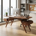 Mid-Century Handcrafted Solid Wood Executive Desk With Sculpted Trestle Base & Outboard Capsule Drawers