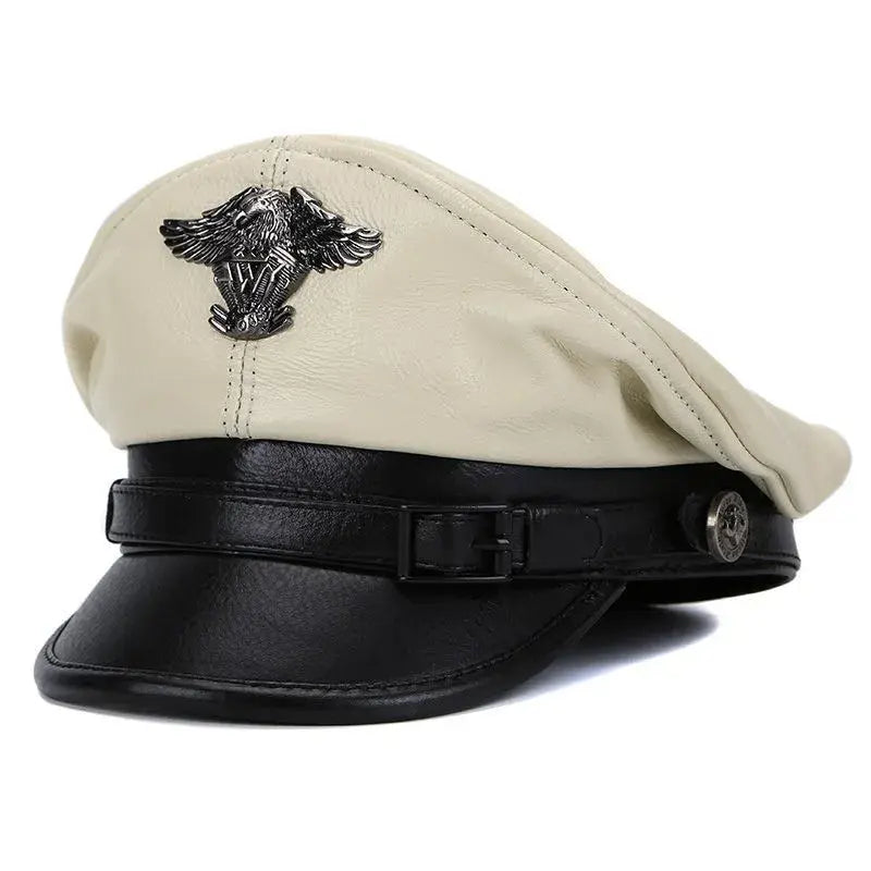 Military Captain Genuine Leather Sailor Cap