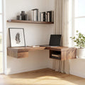 Modern Handcrafted Solid Wood Floating L-Shaped Corner Desk With Integrated Pull-Out Drawer & Open Storage Cubby