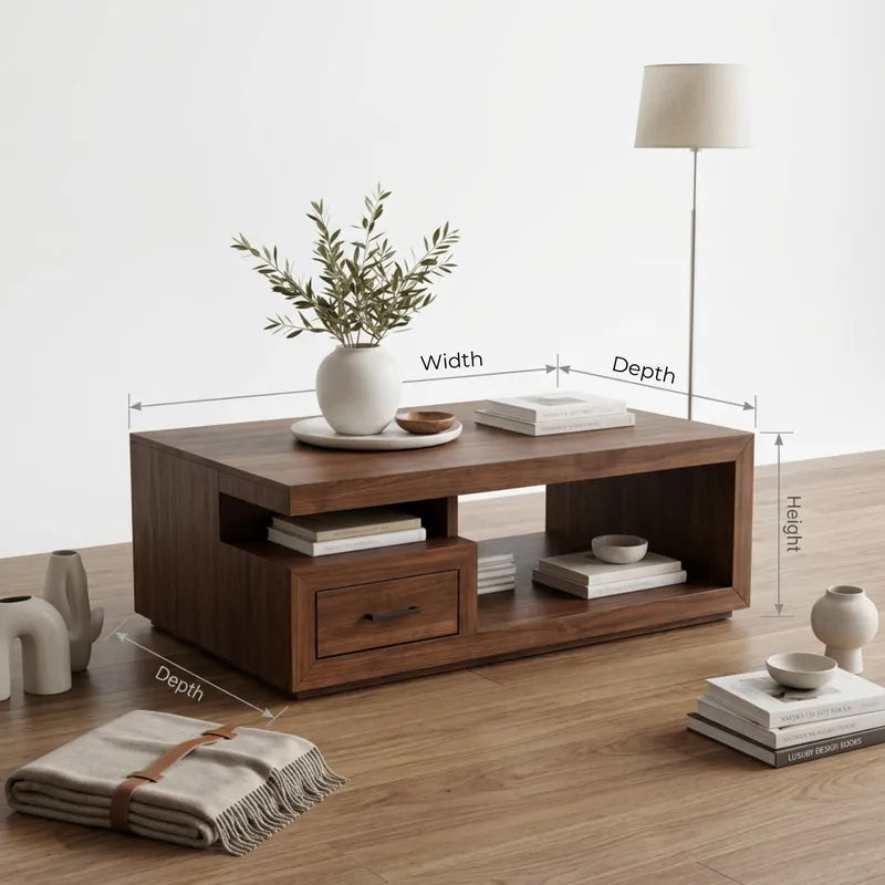 Modern Handcrafted Solid Wood Plinth Coffee Table With Cantilevered Top
