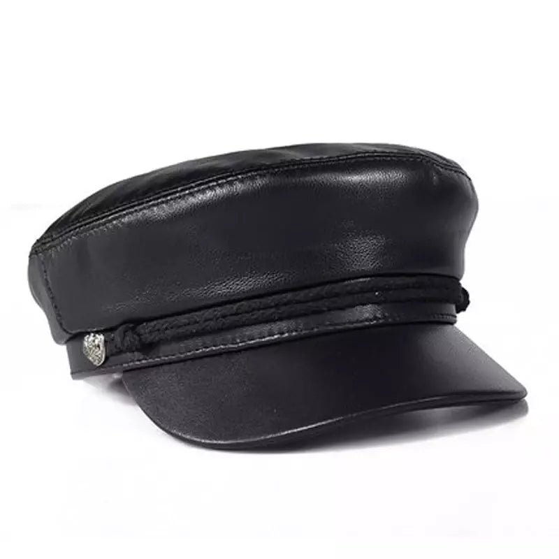 Montpellier Black Genuine Leather Sailor Cap