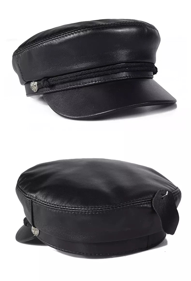 Montpellier Black Genuine Leather Sailor Cap