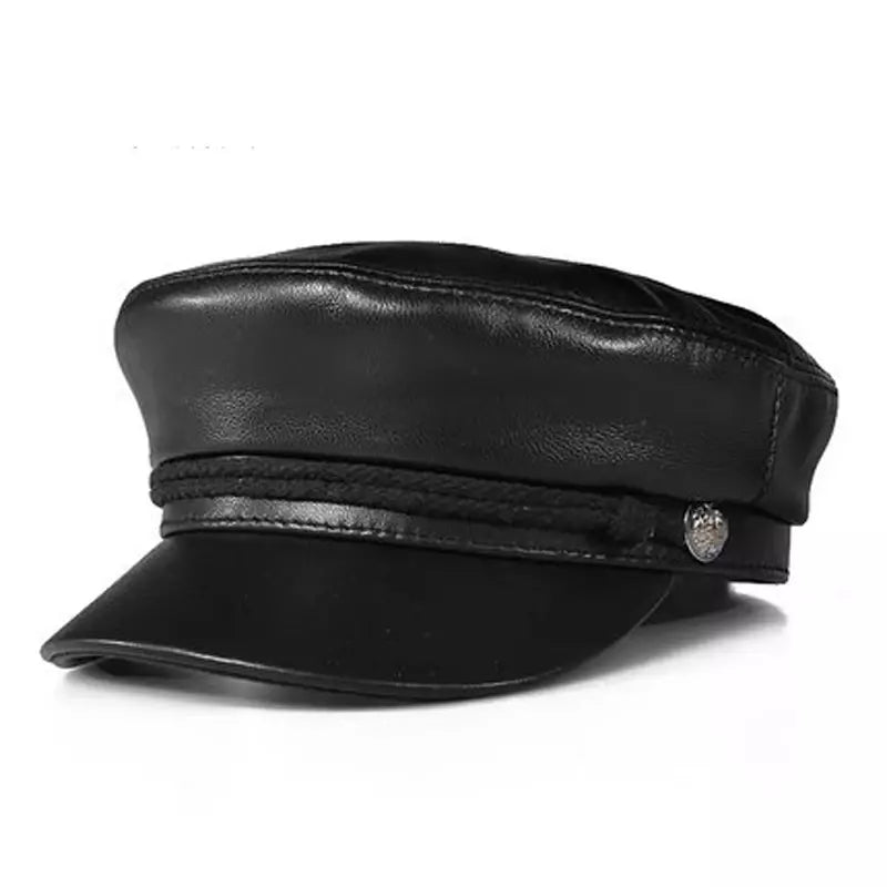 Montpellier Black Genuine Leather Sailor Cap