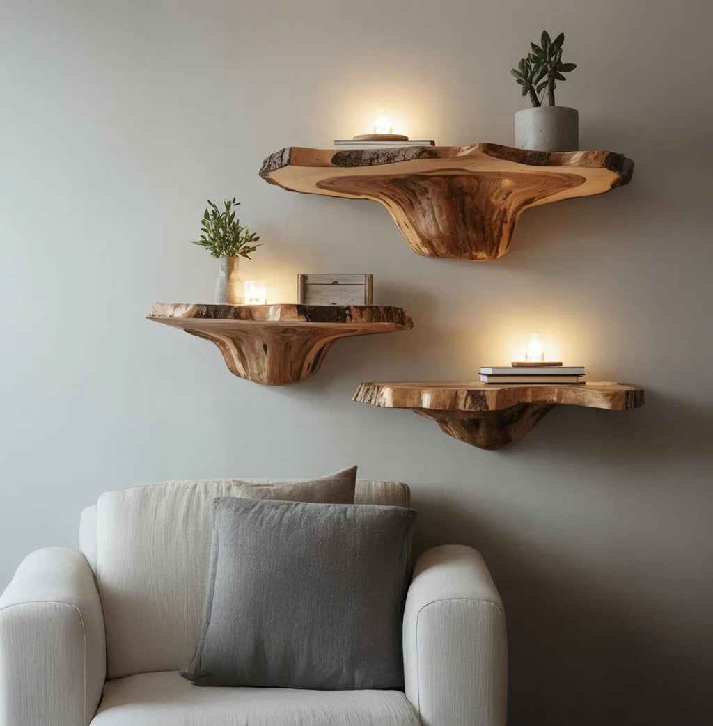 Raw Bark Mushroom Floating Shelf