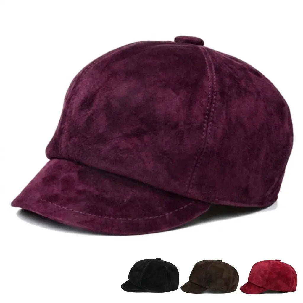 Nantes Women Genuine Leather Suede Newsboy Cap