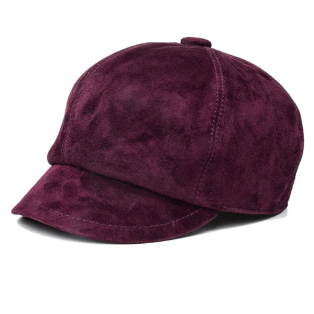 Nantes Women Genuine Leather Suede Newsboy Cap