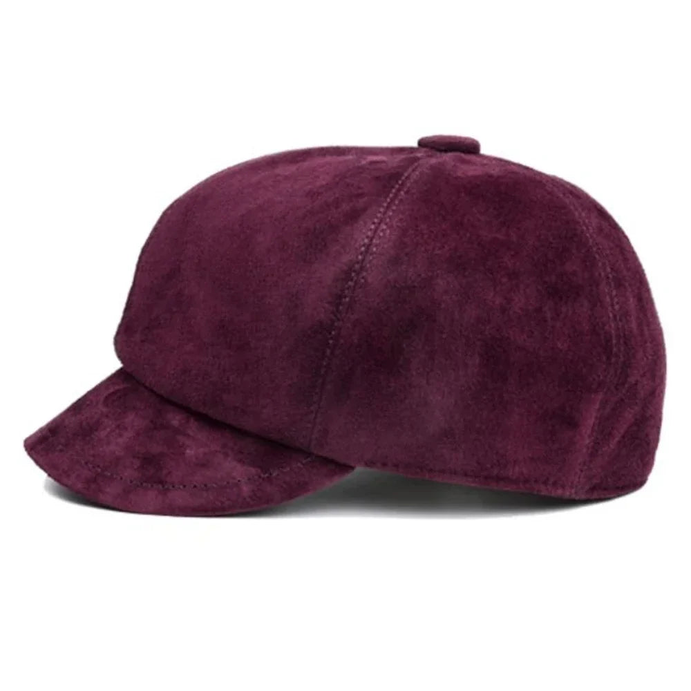 Nantes Women Genuine Leather Suede Newsboy Cap