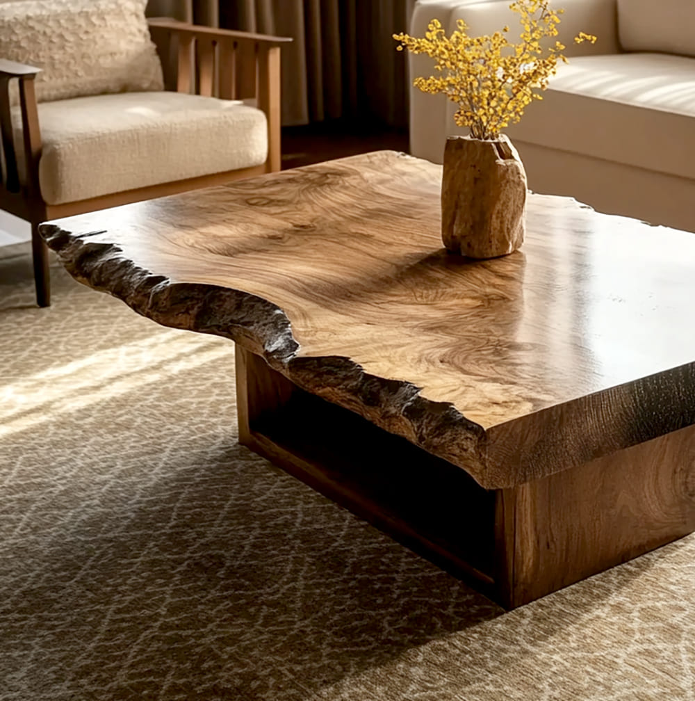 Natural Edge Irregular Solid Wood Coffee Table