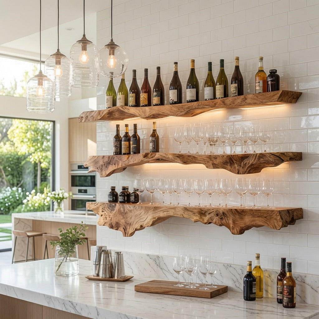 Natural Edge Solid Wood Wave Wall Shelf