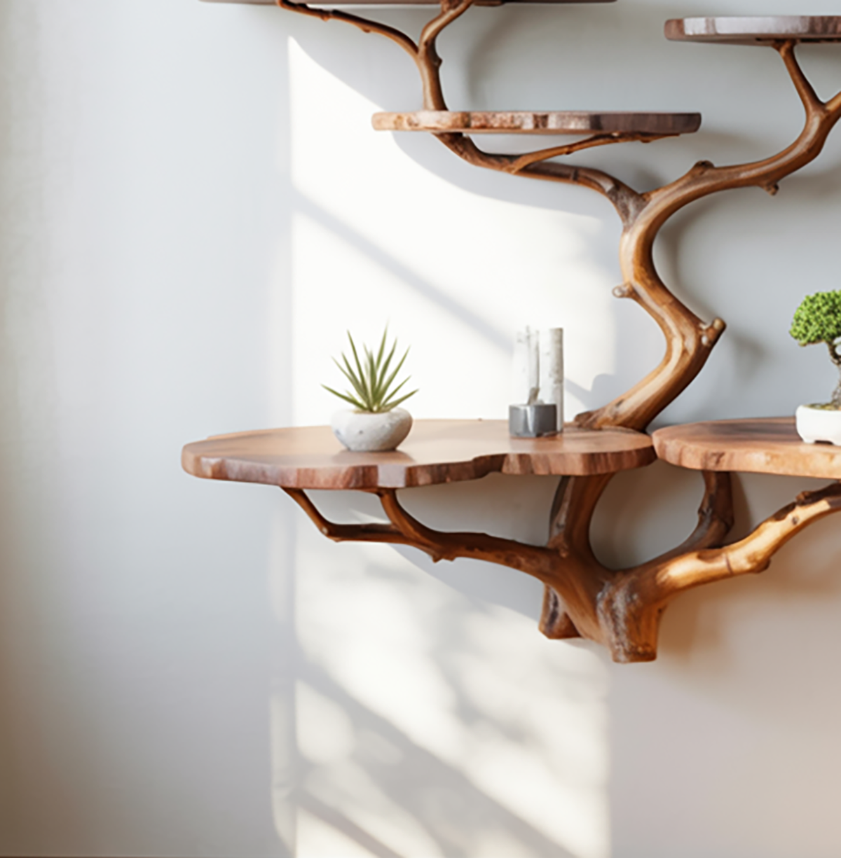 Natural Wooden Wall Shelf For Plants & Decor