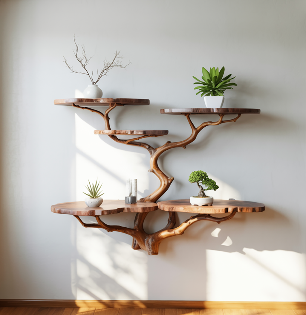 Natural Wooden Wall Shelf For Plants & Decor