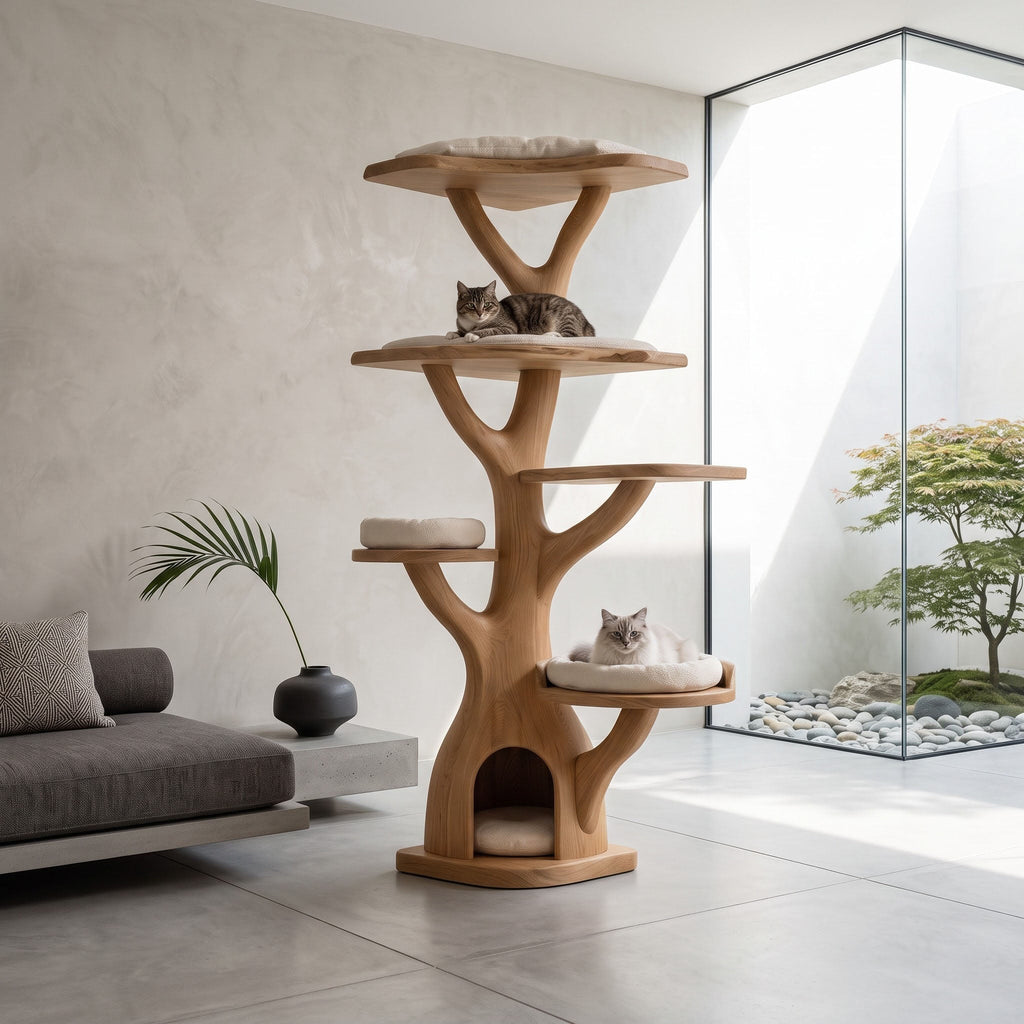 Nature Inspired Branch Solid Wood Corner Cat Tree Tower Condo