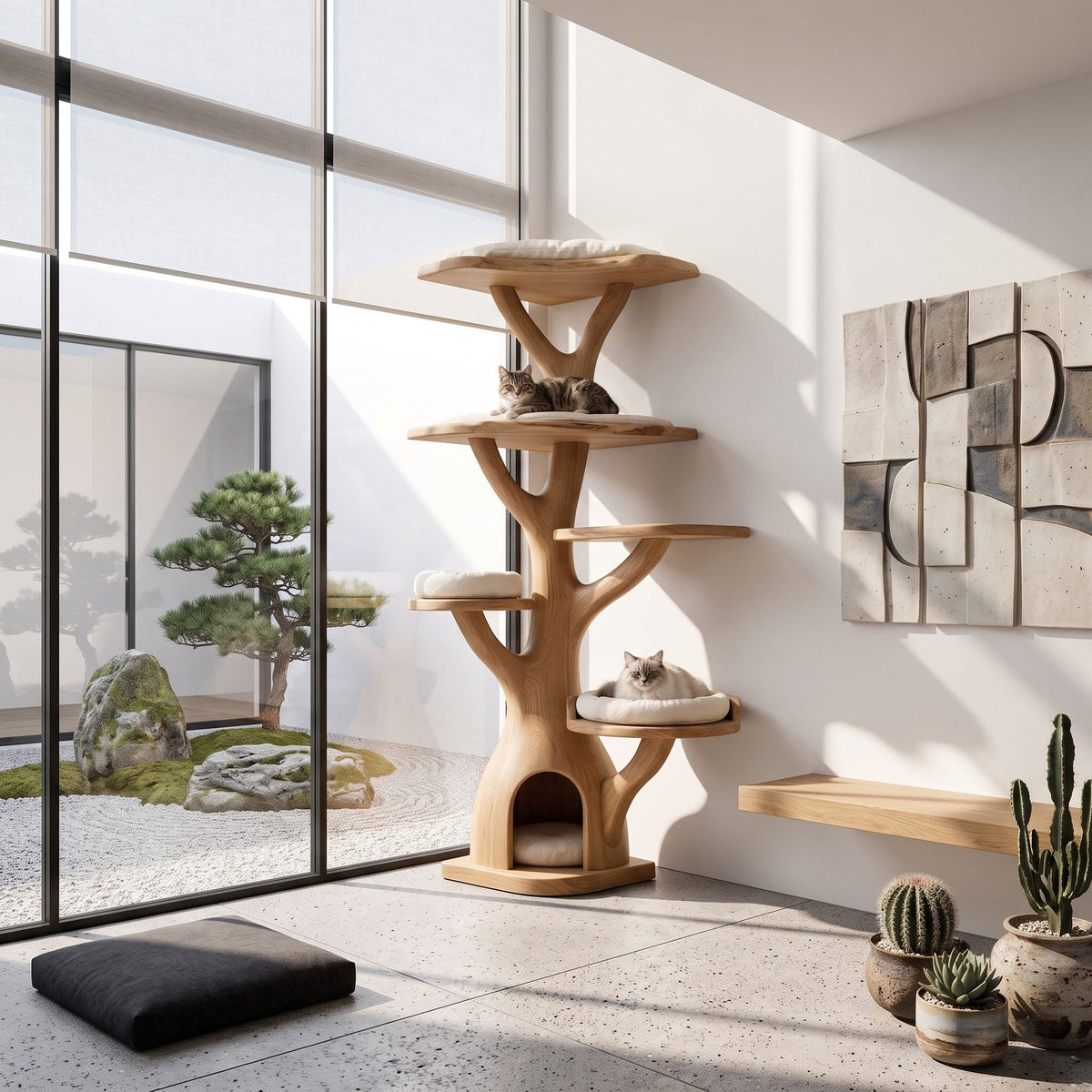 Nature Inspired Branch Solid Wood Corner Cat Tree Tower Condo