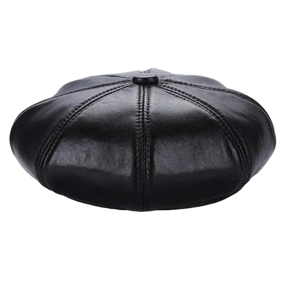 New Jersey Women Black Genuine Leather Newsboy Cap