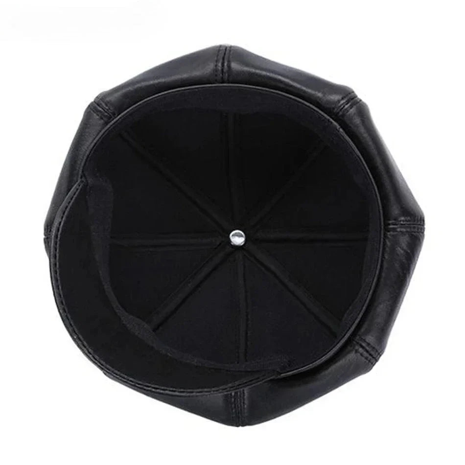New Jersey Women Black Genuine Leather Newsboy Cap