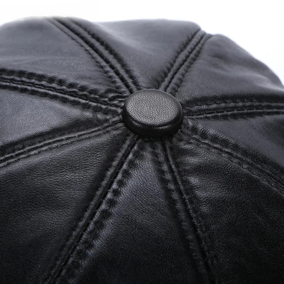 New Jersey Women Black Genuine Leather Newsboy Cap