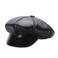 New Jersey Women Black Genuine Leather Newsboy Cap